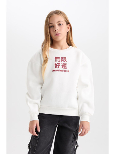 DEFACTO Girl Relax Fit Crew Neck Slogan Printed Sweatshirt