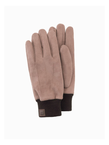 Ombre Men's eco-suede gloves with welt - brown