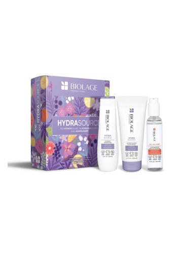 Biolage Hydra Source Подаръчен комплект Шампоан Hydra Source 250 ml + балсам Hydra Source 200 ml + многофункционално масло All-In-One Multi-Benefit Oil 125 ml