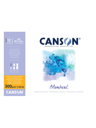 Canson Pad Montval Cold Pressed Скицник A3 300 g Natural White