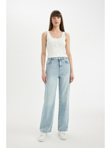 DEFACTO 90's Wide Leg High Waist Long Jean Washed Trousers