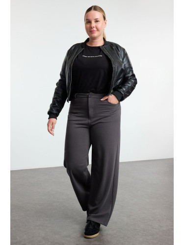 Trendyol Curve Anthracite Wide Leg Trouser Look Knitted Comfortable Sweatpants