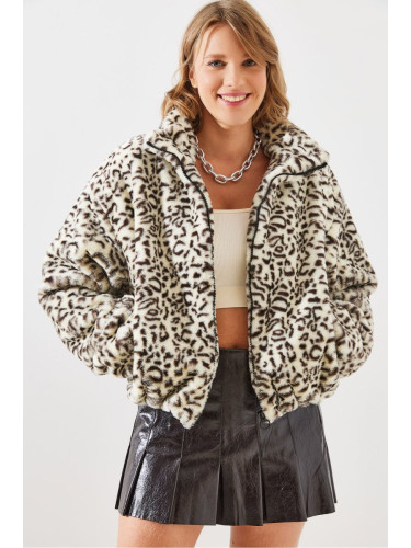 Bianco Lucci Women's Leopard Pattern Faux Für Coat 2426