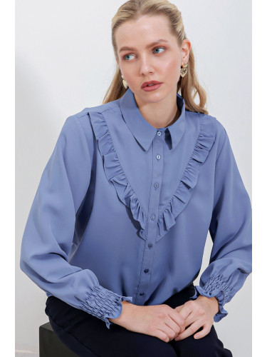 Bigdart 20223 Ruffle Long Sleeve Shirt - Indigo