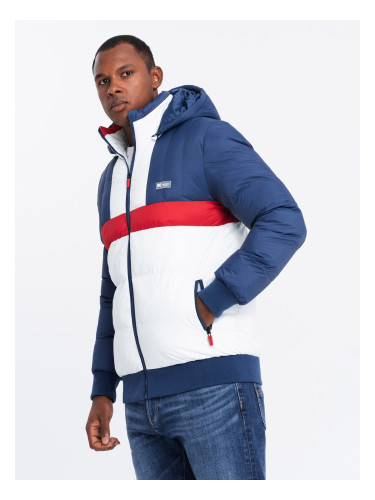 Ombre Men's colorful retro sports jacket - blue and white