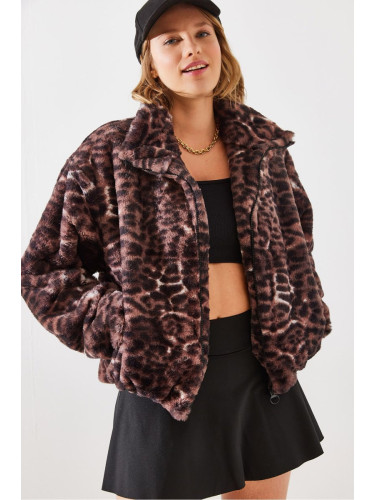 Bianco Lucci Women's Leopard Pattern Faux Für Coat 2426