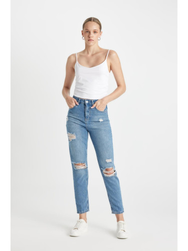 DEFACTO Lina Lina Mom Fit Ripped Detailed High Waist Ankle Length Jean Washed Trousers