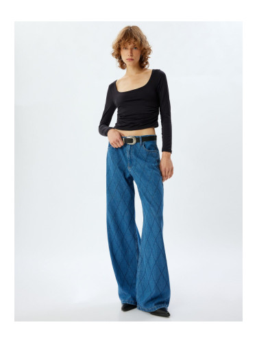 Koton Wide Leg Jeans Standard Waist Stone Buttoned Pocket - Wide Leg Jeans