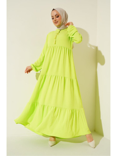 Bigdart 1627 Collar Lace-Up Hijab Dress - V. Green