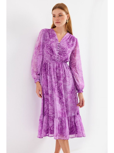 Bigdart 2137 Patterned Chiffon Dress - Dark Lilac