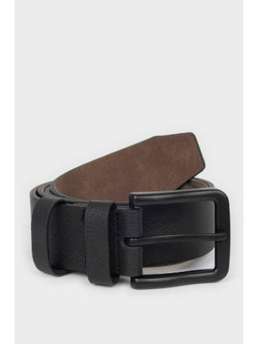 DEFACTO Men's Rectangular Buckle Faux Leather Casual Belt