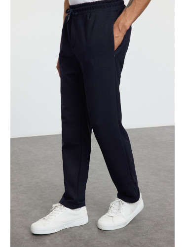 Trendyol Navy Blue Slim Fit Elastic Waist Tied Knitted Casual Trousers