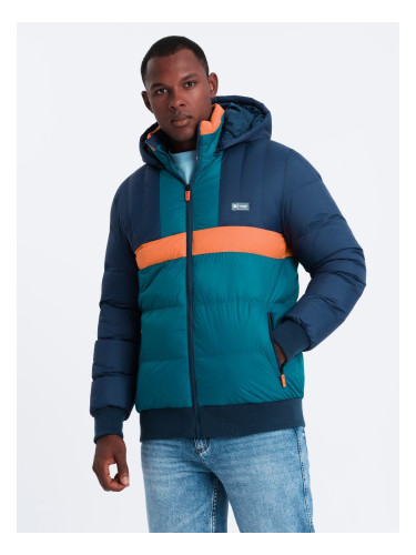 Ombre Men's sporty colorful retro jacket - navy blue and orange