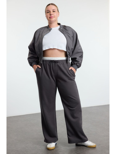 Trendyol Curve Anthracite Wide Leg Waist Detailed Knitted Sweatpants