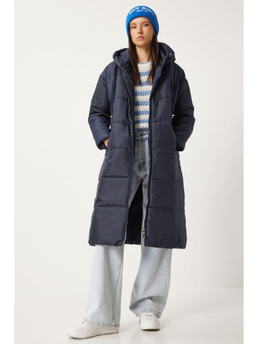 Happiness İstanbul Women's Navy Blue Hooded Long Puffer Coat