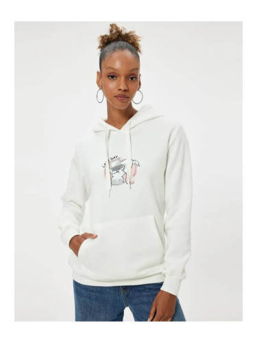 Koton Oversize Hooded Sweatshirt Kangaroo Pocket Detailed Printed Ribbon