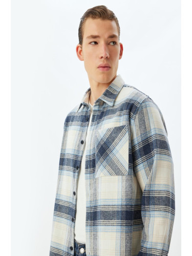 Koton Navy Blue Plaid Men's Adult Shirt