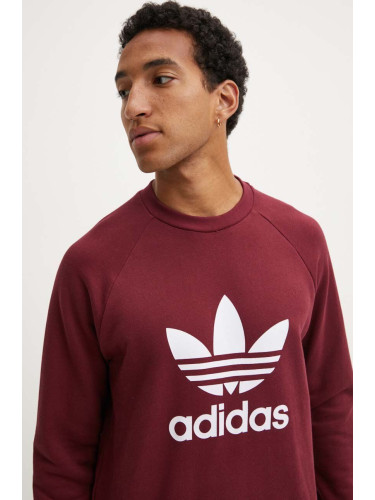 Памучен суичър adidas Originals Adicolor Classics Trefoil Crewneck Sweatshirt в червено с десен