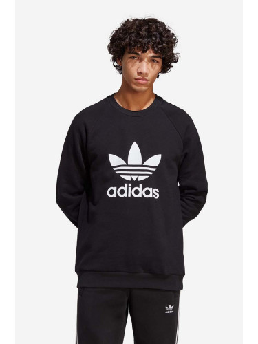 Памучен суичър adidas Originals Adicolor Classics Trefoil Crewneck в черно с десен