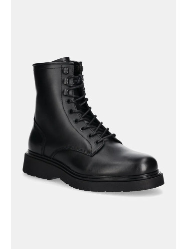 Кожени туристически обувки Calvin Klein LACE UP BOOT W/ ZIP LTH в черно HM0HM01575