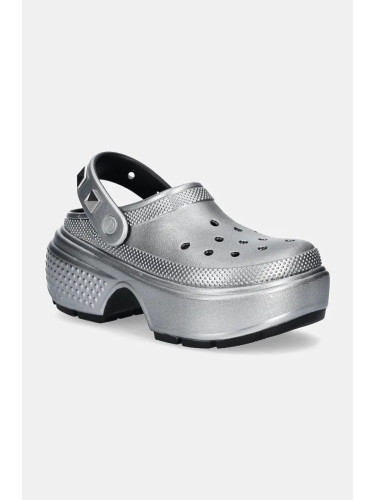 Чехли Crocs Stomp Metallic Clog в сребристо с платформа 210362