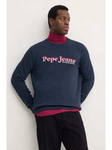 Памучен суичър Pepe Jeans SOMERS CREW в тъмносиньо с апликация PM582727