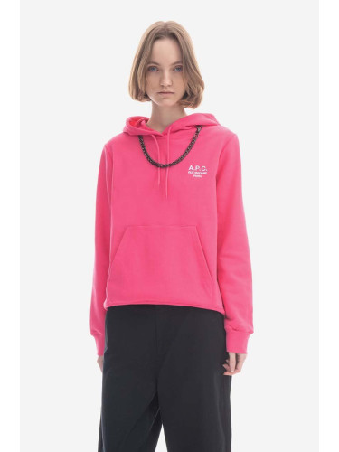 Памучен суичър A.P.C. Hoodie Manuela в розово с качулка с апликация COEZD-F27760 BRIGHT PINK