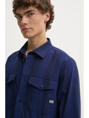 Памучна риза G-Star мъжка в тъмносиньо с кройка по тялото с италианска яка D24963-D744