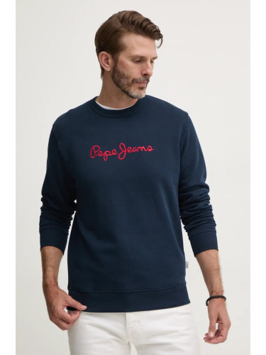 Памучен суичър Pepe Jeans NEW JOE CREW в тъмносиньо с апликация PM582715