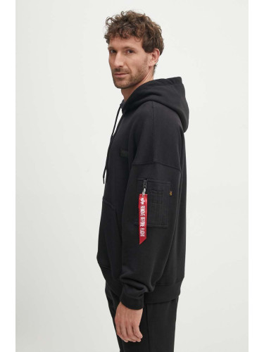 Суичър Alpha Industries Essentials RL в черно с качулка с изчистен дизайн 146335