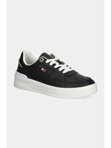 Кожени маратонки Tommy Hilfiger ESSENTIAL BASKET SNEAKER в черно FW0FW08261