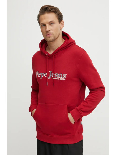 Памучен суичър Pepe Jeans SOMERS HOODIE в червено с качулка с принт PM582728