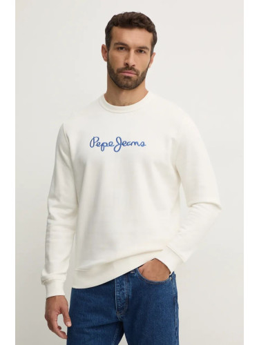 Памучен суичър Pepe Jeans NEW JOE CREW в бяло с апликация PM582715