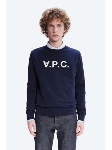 Памучен суичър A.P.C. Sweat Vpc COECQ-H27378 BLACK в тъмносиньо с апликация