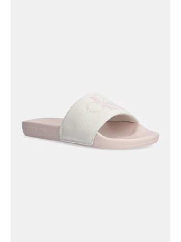 Чехли Calvin Klein Jeans SLIDE MONOGRAM CO в бежово YW0YW00103