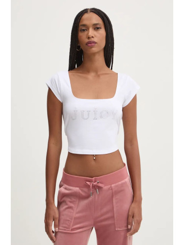 Топ Juicy Couture REGAL SQUARE NECK CROPPED TEE дамски в бяло JCBCT224831