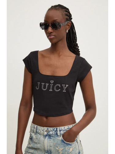 Тениска Juicy Couture REGAL SQUARE NECK CROPPED TEE в черно JCBCT224831