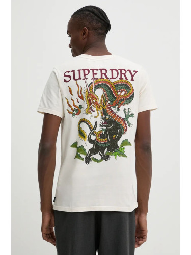 Памучна тениска Superdry в бежово с принт M1012012A-22C