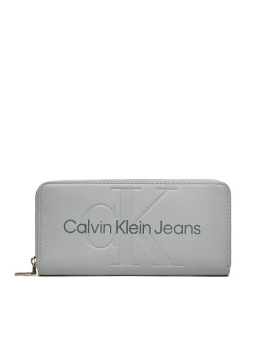 Голям дамски портфейл Calvin Klein Jeans Sculpted Zip Around Mono K60K607634 Сив