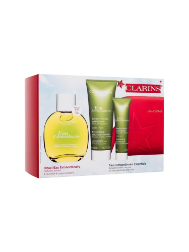 Clarins Aroma Eau Extraordinaire Подаръчен комплект eau de soin 100 ml + крем за тяло 100 ml + душ лосион 30 ml + червена козметична чантичка