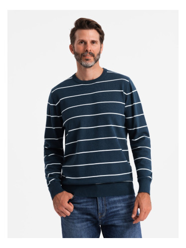 Ombre Casual men's sweater with horizontal stripes - navy blue