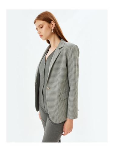 Koton Blazer Jacket Double Breasted Reverse Collar Flap Pocket Detailed