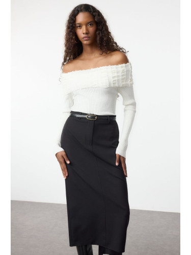 Trendyol Ecru Carmen Collar Draped Detail Knitwear Sweater