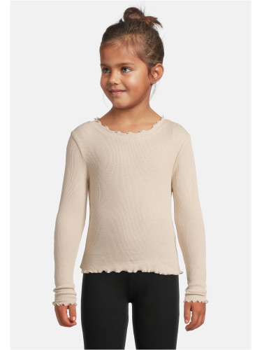 Girls' ribbed long-sleeved T-shirt beige