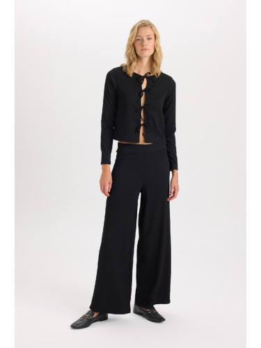 DEFACTO Wide Leg Wide Leg Elastic Waist Basic Plain Crepe Trousers