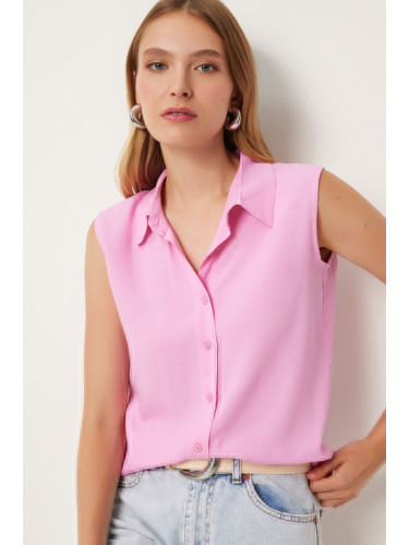 Happiness İstanbul Women's Pink Sleeveless Viscose Shirt