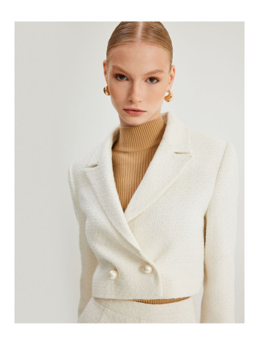 Koton Crop Tweed Blazer Jacket Double Breasted Pearl Buttons