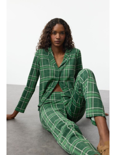 Trendyol Green 100% Cotton Plaid Knitted Pajama Set