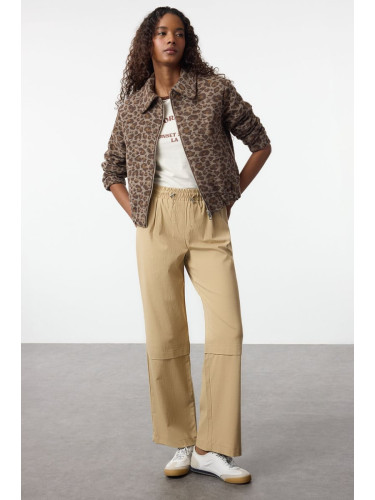 Trendyol Beige Straight Cut Elastic Waist Woven Trousers