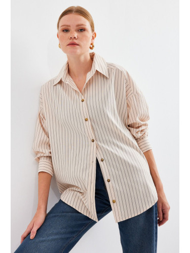 Bigdart 20208 Striped Oversize Long Basic Shirt - Cream